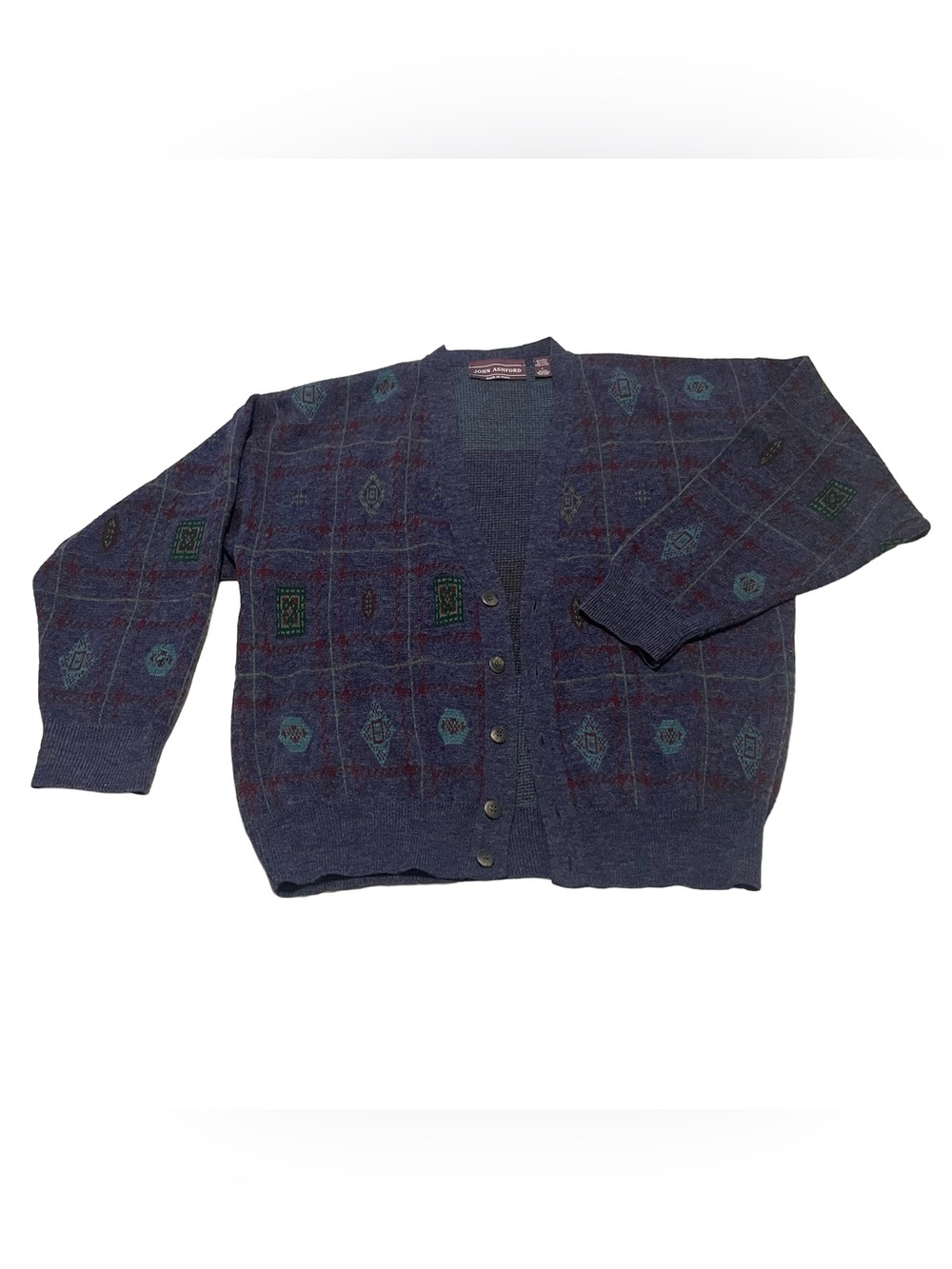 Vintage Wool Acrylic Blend Patterned Men's Cardigan by John Ashford